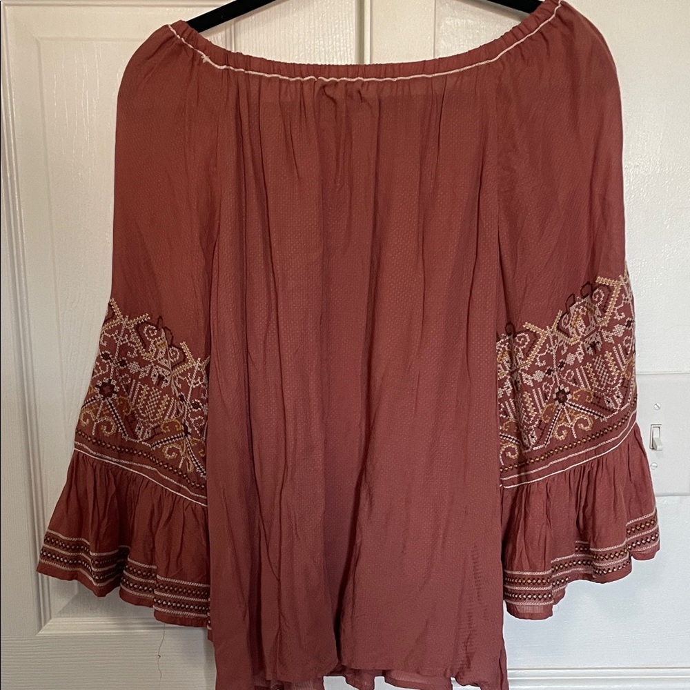 NWT Max Studio Terracotta Embroidered Blouse - Picture 6 of 6